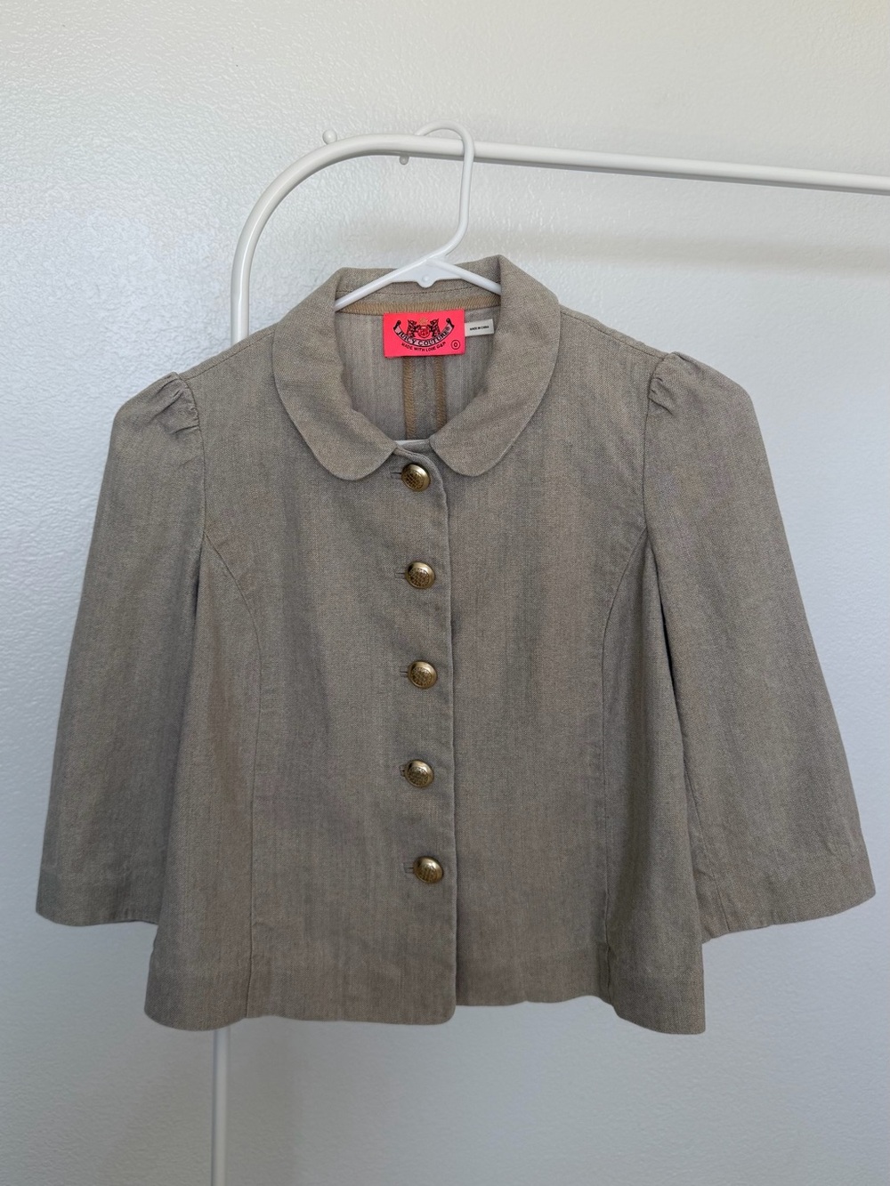 Vintage Y2K Juicy Couture 3/4 Sleeve Linen Blend Blazer With Gold Buttons